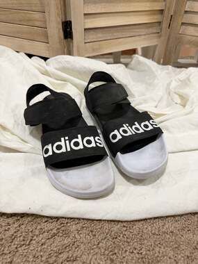 GUC adidas Adilette Black and White Strappy Sport Sandals Womens 11